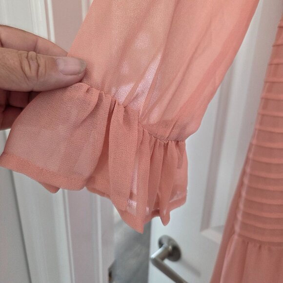 Asos High neck maxi sheer tiered lace boho style peach colour size 8 - Picture 2 of 6